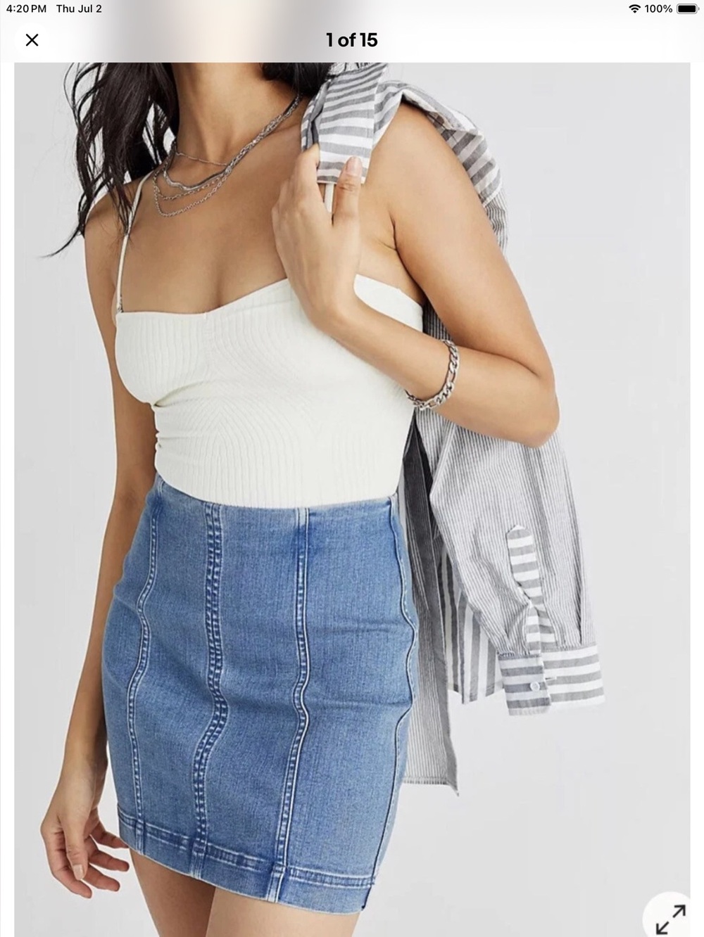 Free People Denim Skirt Size 8 Modern Femme Stretch Mini Westminster Blue Jean